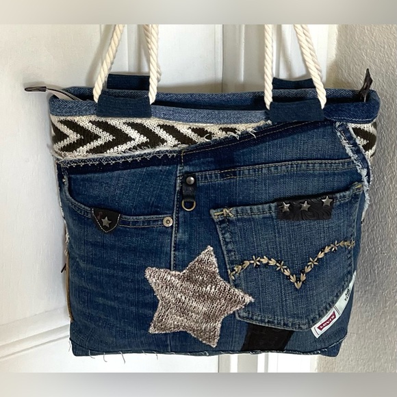 Denim & Knit Sweater-Upcycled Bag | Eco-Friendly, Handmade, One-of-a-Kind - Picture 4 of 16